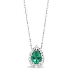18ct White Gold Emerald and Diamond Graduated Halo Necklace