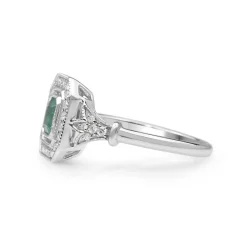 18ct White Gold Emerald and Diamond Halo Ring