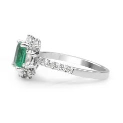18ct White Gold Emerald and Diamond Halo Ring