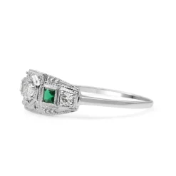 18ct White Gold Emerald and Diamond Art Deco Style Ring