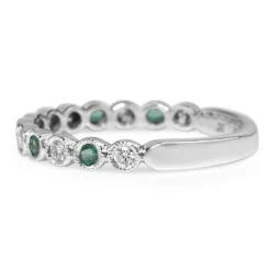 9ct White Gold Emerald and Diamond Band