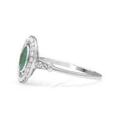 18ct White Gold Emerald and Diamond Halo Ring