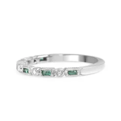 9ct White Gold Emerald and Diamond Deco Style Ring