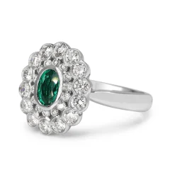 18ct White Gold Emerald and Double Halo Diamond Ring