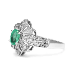 14ct White Gold Emerald and Diamond Deco Style Ring