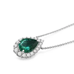 18ct White Gold Emerald and Diamond Graduated Halo Necklace