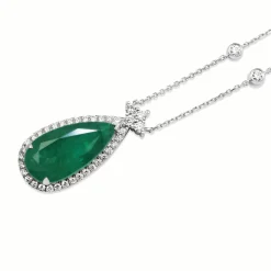 18ct White Gold Emerald and Diamond Pear Drop Necklace