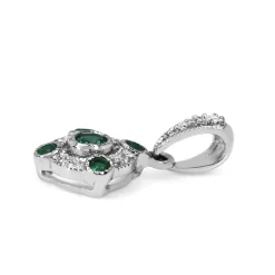 9ct White Gold Emerald and Diamond Deco Style Pendant