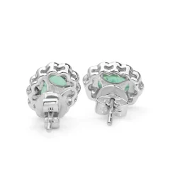 18ct White Gold Emerald and Diamond Daisy Style Stud Earrings
