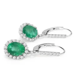 18ct White Gold Emerald and Diamond Drop Earrings
