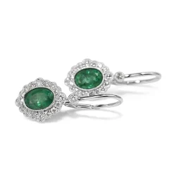 18ct White Gold Emerald and Diamond Drop Earrings