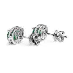 18ct White Gold Emerald and Diamond Halo Earrings