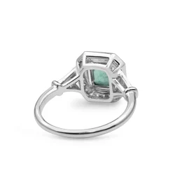18ct White Gold Emerald and Diamond Halo Ring