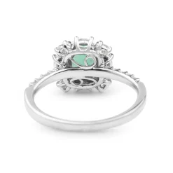 18ct White Gold Emerald and Diamond Halo Ring