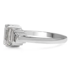 18ct White Gold Emerald and Baguette 5 Stone Diamond Ring