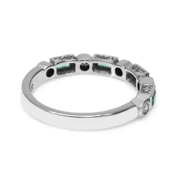 9ct White Gold Emerald and Diamond Deco Style Band Ring