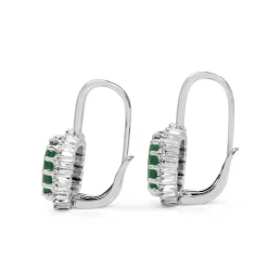 18ct White Gold Emerald and Diamond Halo Earrings