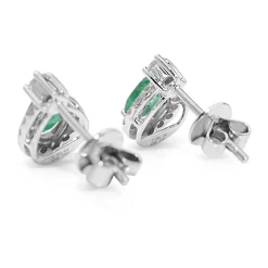 18ct White Gold Emerald and Diamond Pear Shape Halo Earrings