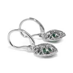 18ct White Gold Emerald and Diamond Drop Earrings
