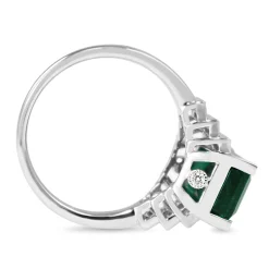 18ct White Gold Emerald and Diamond Deco Style Ring