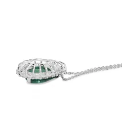 18ct White Gold Emerald and Diamond Graduated Halo Necklace
