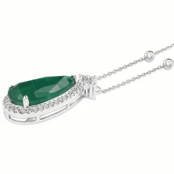 18ct White Gold Emerald and Diamond Pear Drop Necklace