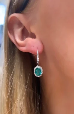 18ct White Gold Emerald and Diamond Drop Earrings