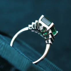 18ct White Gold Emerald and Diamond Deco Style Ring