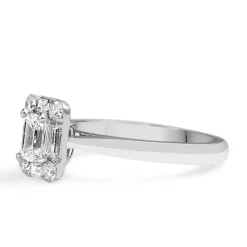 18ct White Gold Emerald Cut Diamond Halo Ring