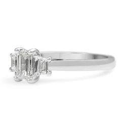 18ct White Gold Emerald Cut and Trapezoid Diamond 3 Stone Ring