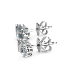 18ct White Gold Emerald Cut Aquamarine and Diamond Stud Earrings