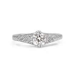 18ct White Gold Etched Diamond Solitaire Ring