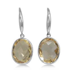 9ct White Gold Faceted Citrine Earrings
