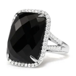 18ct White Gold Faceted Onyx and Diamond Cocktail Ring