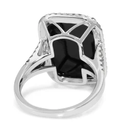 18ct White Gold Faceted Onyx and Diamond Cocktail Ring