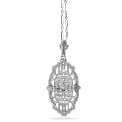 10ct White Gold Filigree Art Deco Diamond Necklace
