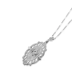 10ct White Gold Filigree Art Deco Diamond Necklace