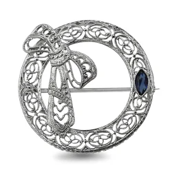 10ct White Gold Filigree Sapphire Wreath Brooch