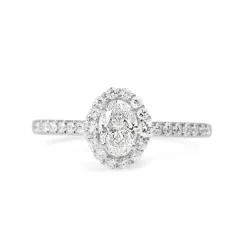 18ct White Gold Fine Oval Diamond Halo Ring