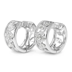 9ct White Gold Floral Diamond Hoop Earrings