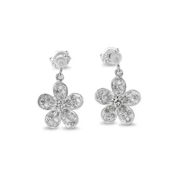 18ct White Gold Flower Drop Diamond Earrings