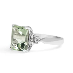 9ct White Gold Green Amethyst and Diamond Ring
