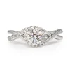 14ct White Gold Halo Twist Diamond Ring