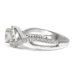 14ct White Gold Halo Twist Diamond Ring