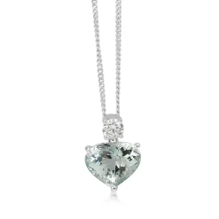 18ct White Gold Heart Aquamarine and Diamond Pendant