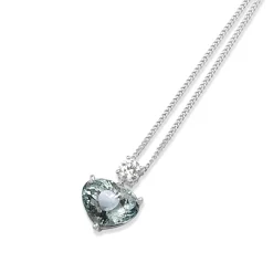 18ct White Gold Heart Aquamarine and Diamond Pendant