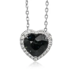18ct White Gold Heart Sapphire and Diamond Halo Necklace