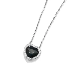 18ct White Gold Heart Sapphire and Diamond Halo Necklace