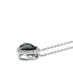 18ct White Gold Heart Sapphire and Diamond Halo Necklace