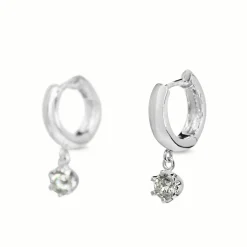 18ct White Gold Hoop Earrings with Diamond Drop